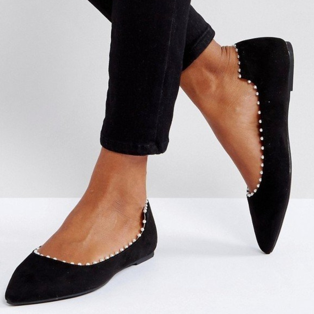 Lost Ink Black Flat Pearl Effect Flat Shoes Sz 37